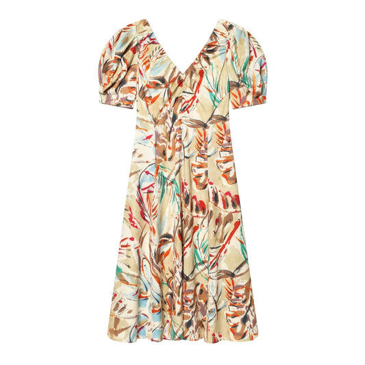 Women's Bubble Sleeve Printed Midi Dress