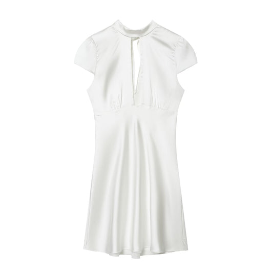 Women's opening design satin texture mini dress