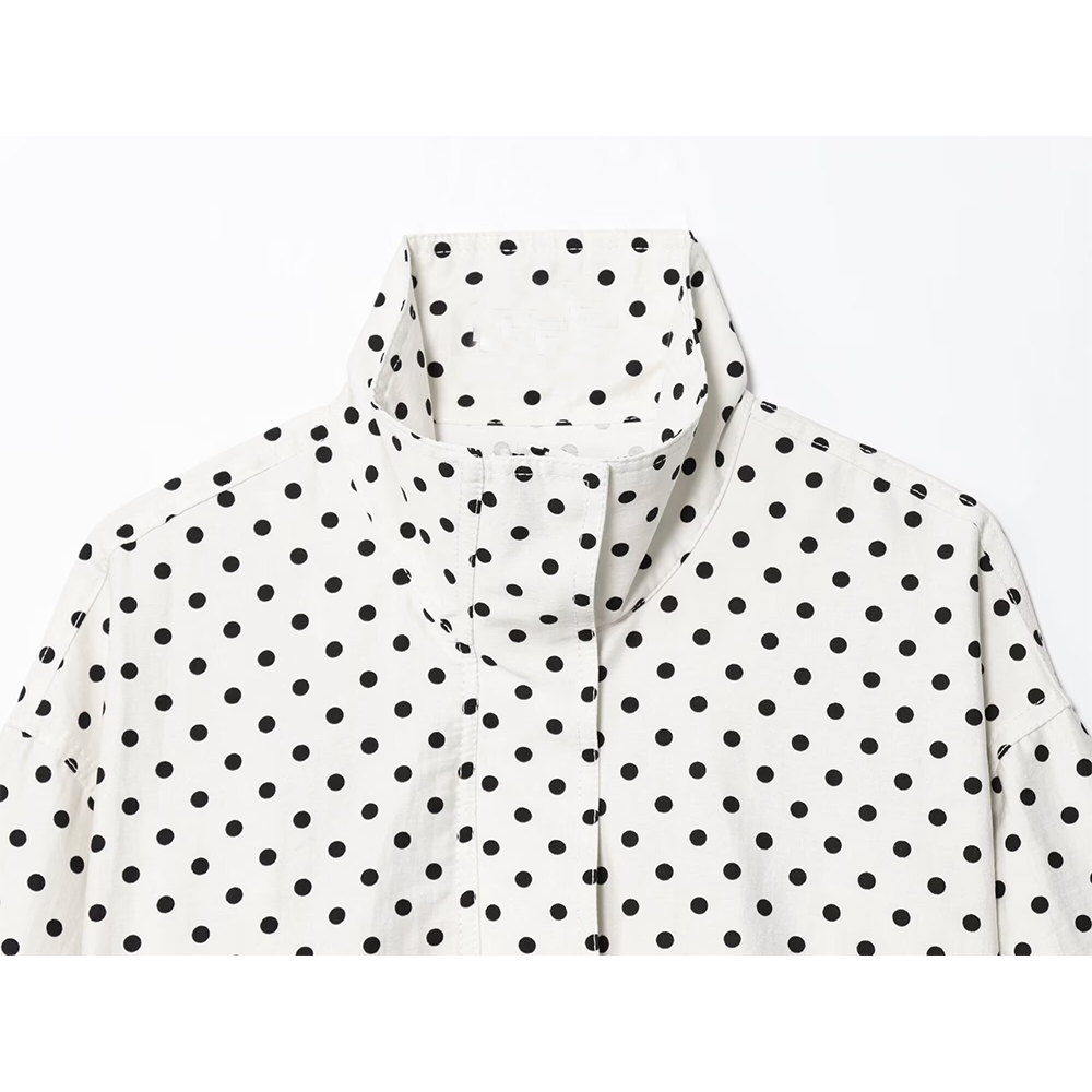 Women's new fashion short stand collar polka dot Bubble gauze Coat + Shorts suit