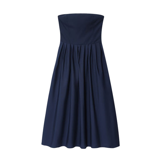 Women's new fashion poplin strapless MIDI dress