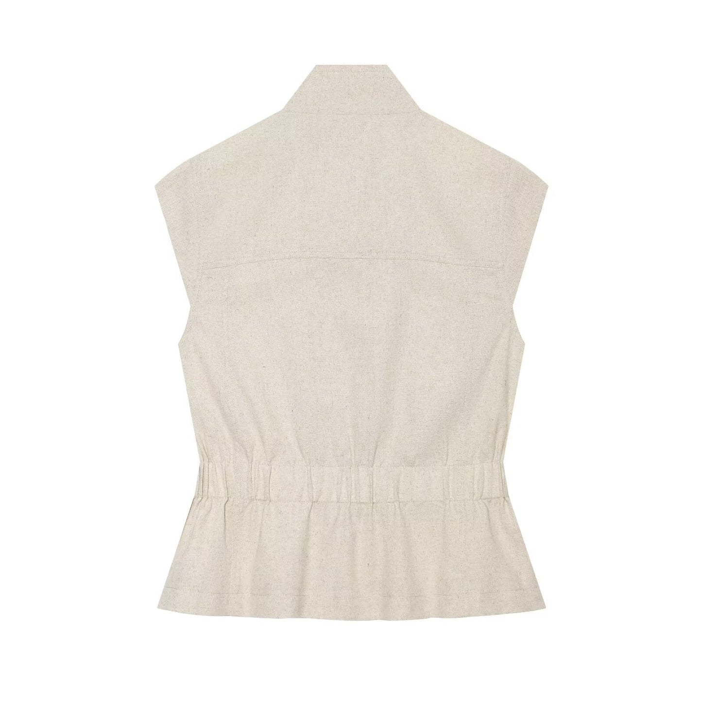 Women's pocket decoration linen blend vest