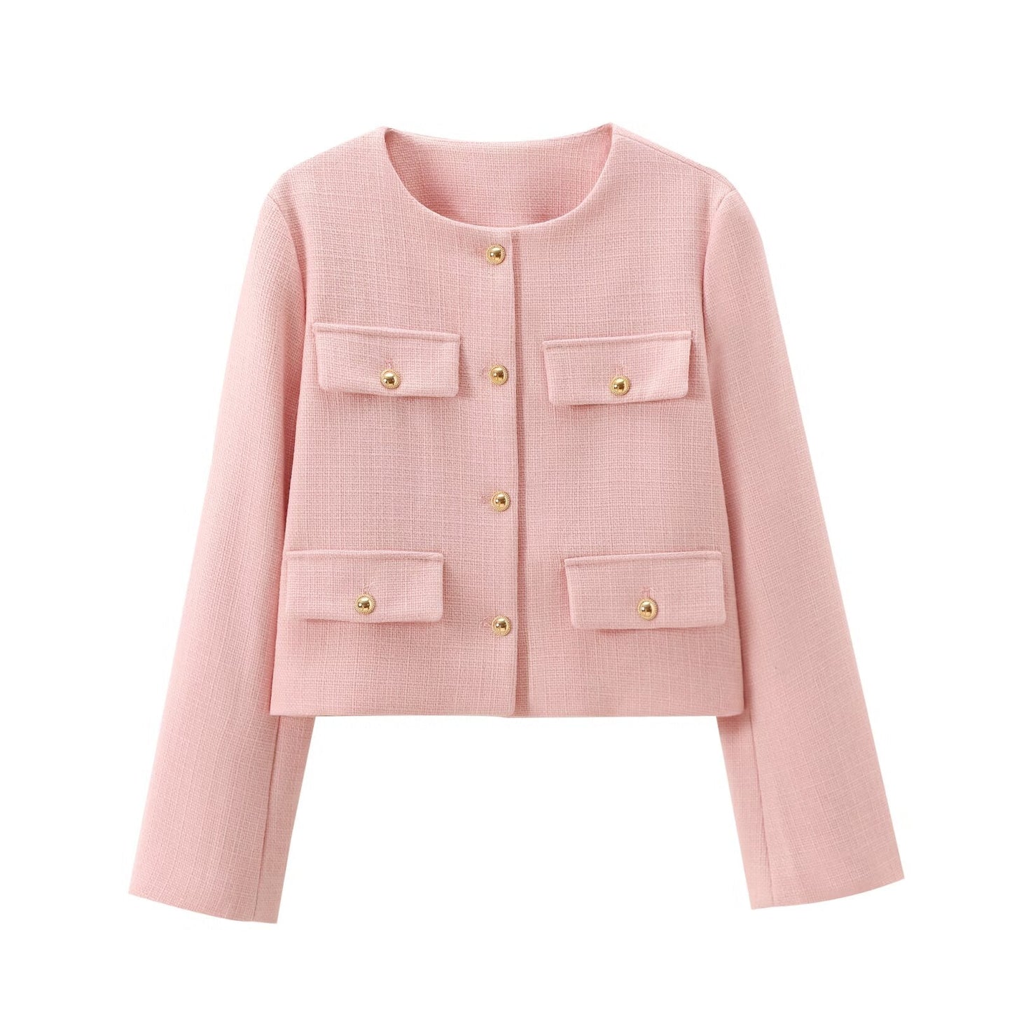 Women's new flip cover decoration short O Neck Blazer Coat