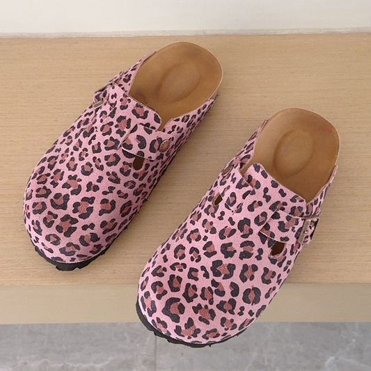 Women's 2026 new fashion cork Leopard round-headed slippers