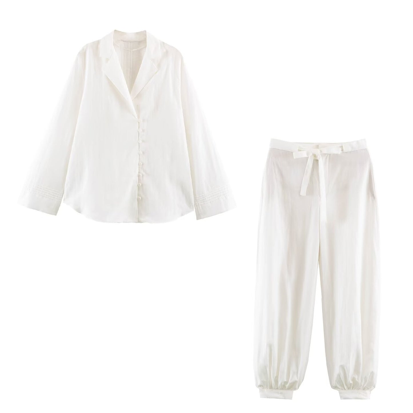 suit Women's 2 pieces button decoration casual shirt+lantern pants