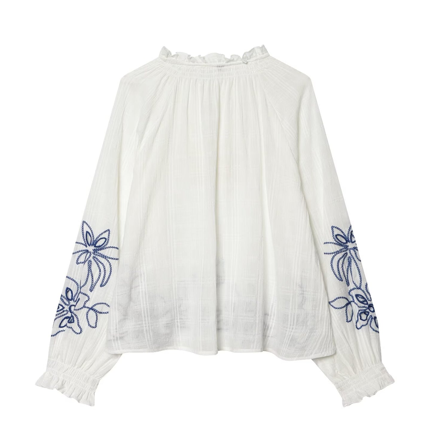 Women's floral embroidered lace up shirt