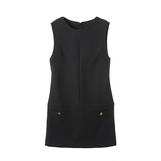 Women's New Fashion Black Sleeveless Waist cinching Mini Dress
