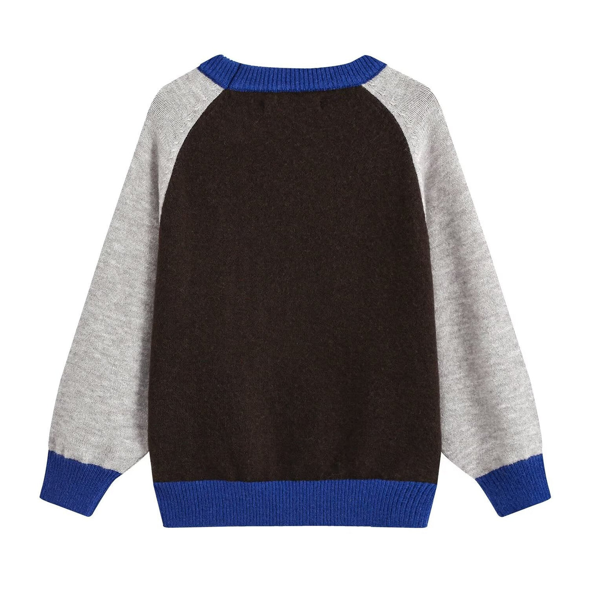 Women's round neck color blocked knitted sweater