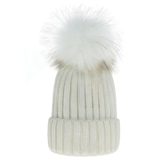 Women's new elastic wool ball decorative knitted hat