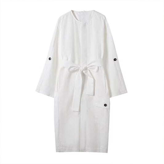 Women's new fashion with Belt round neck shirt style MIDI dress