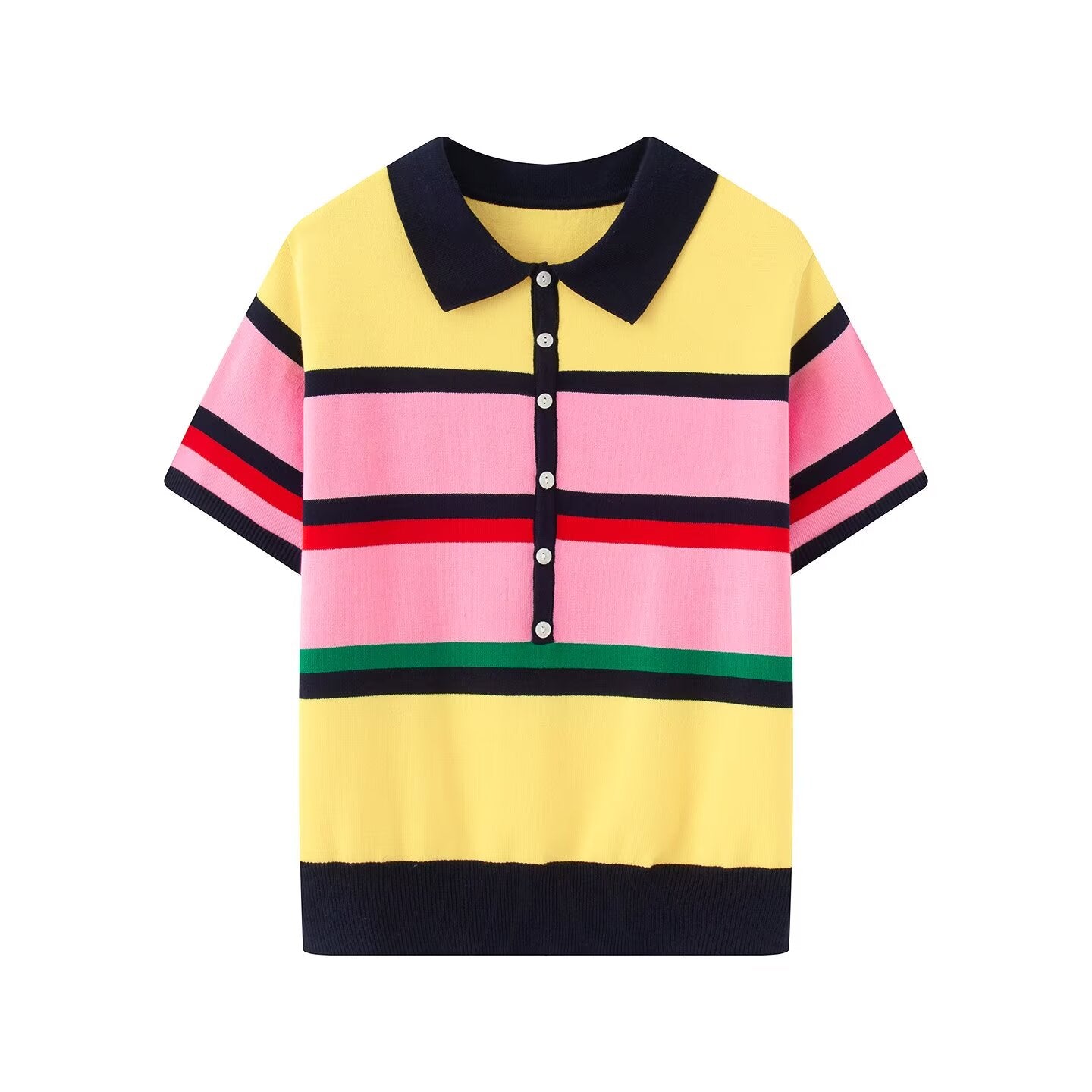 Women's contrasting striped knitted polo shirt