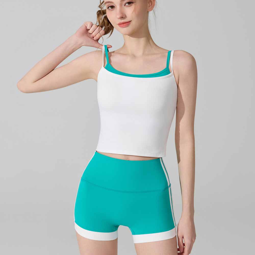 Women's new gathered contrast fitness vest slim running yoga pants
