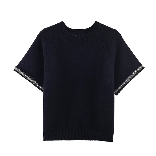 Women's Artificial Pearl Short Sleeve Knitted Shirt