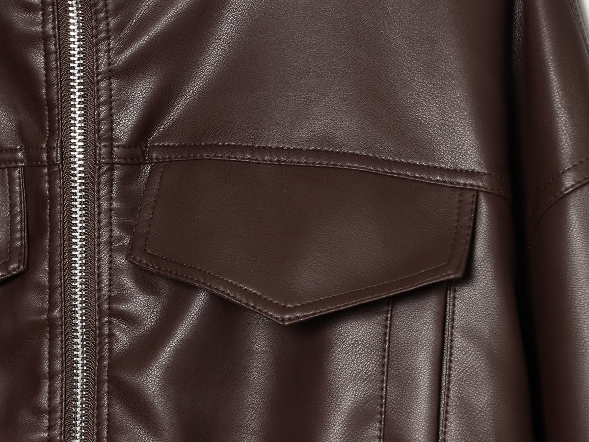 Women's leather effect adjustable waist jacket Coat