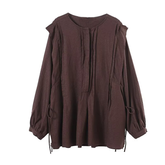 Women's ruffled long sleeved linen blend shirt