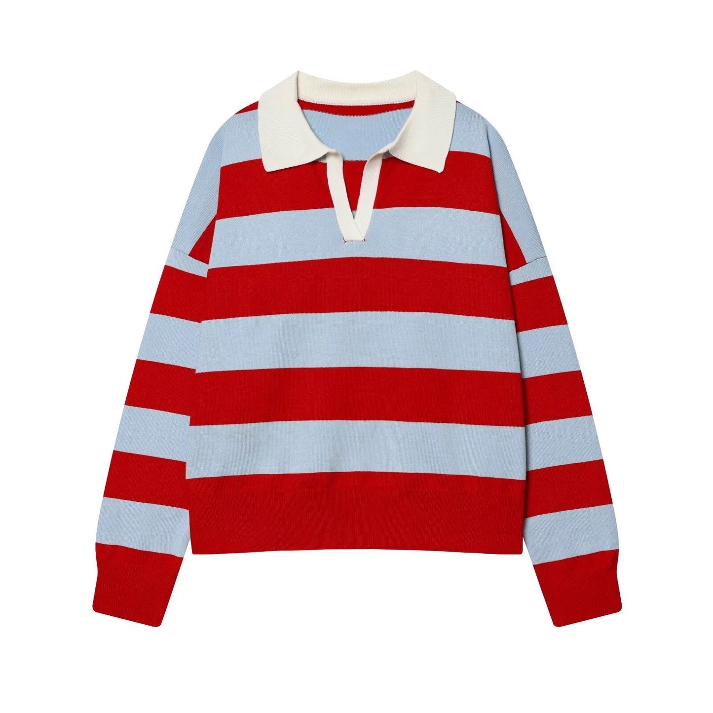 Women's casual soft texture striped knitted polo shirt