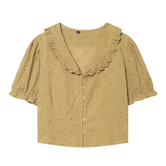 Women's short embroidered lapel shirt