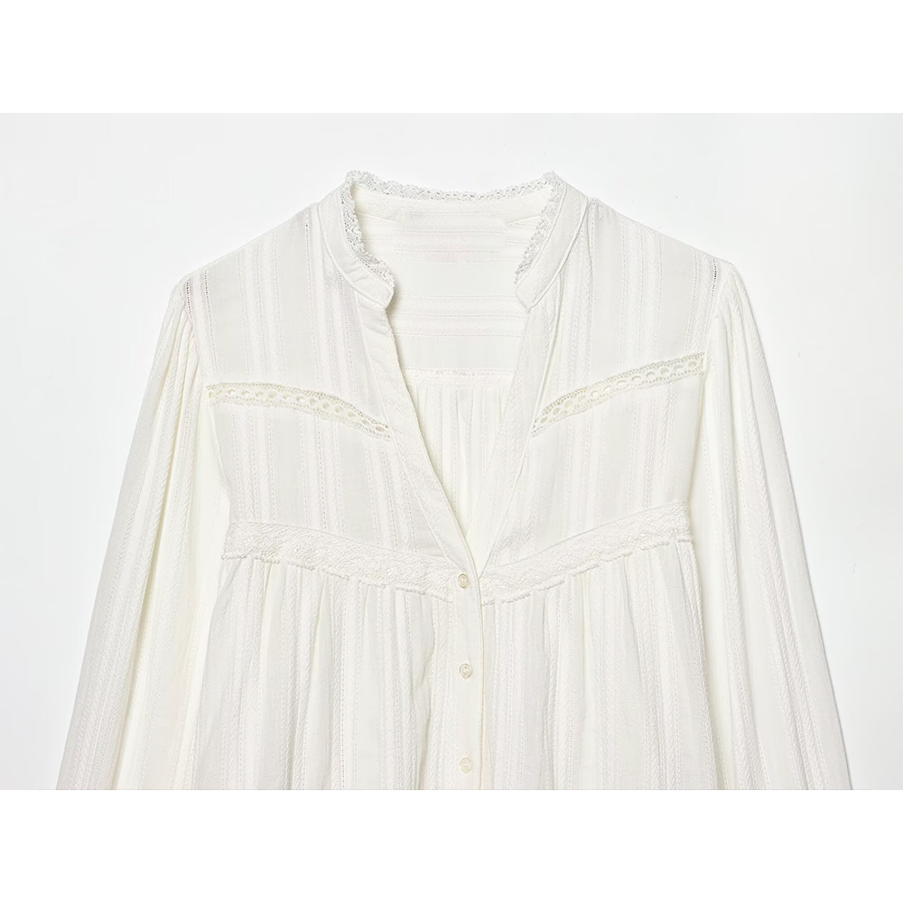 Women's lace decoration short V-neck shirt