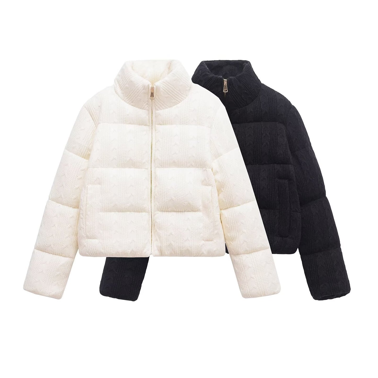 Women's standing collar warm knit pilot jacket Coat
