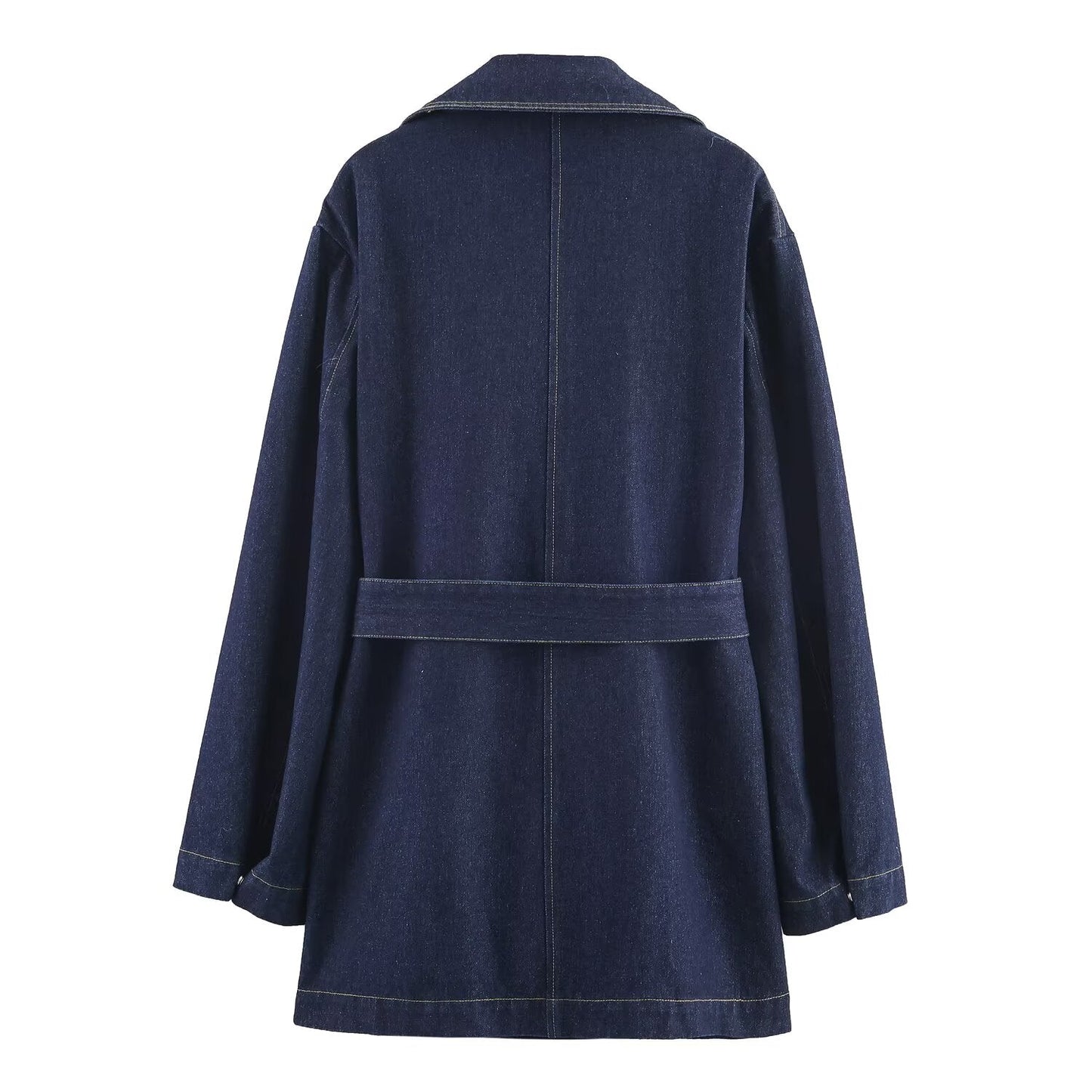 Women's new fashion with Belt loose short denim windbreaker Coat