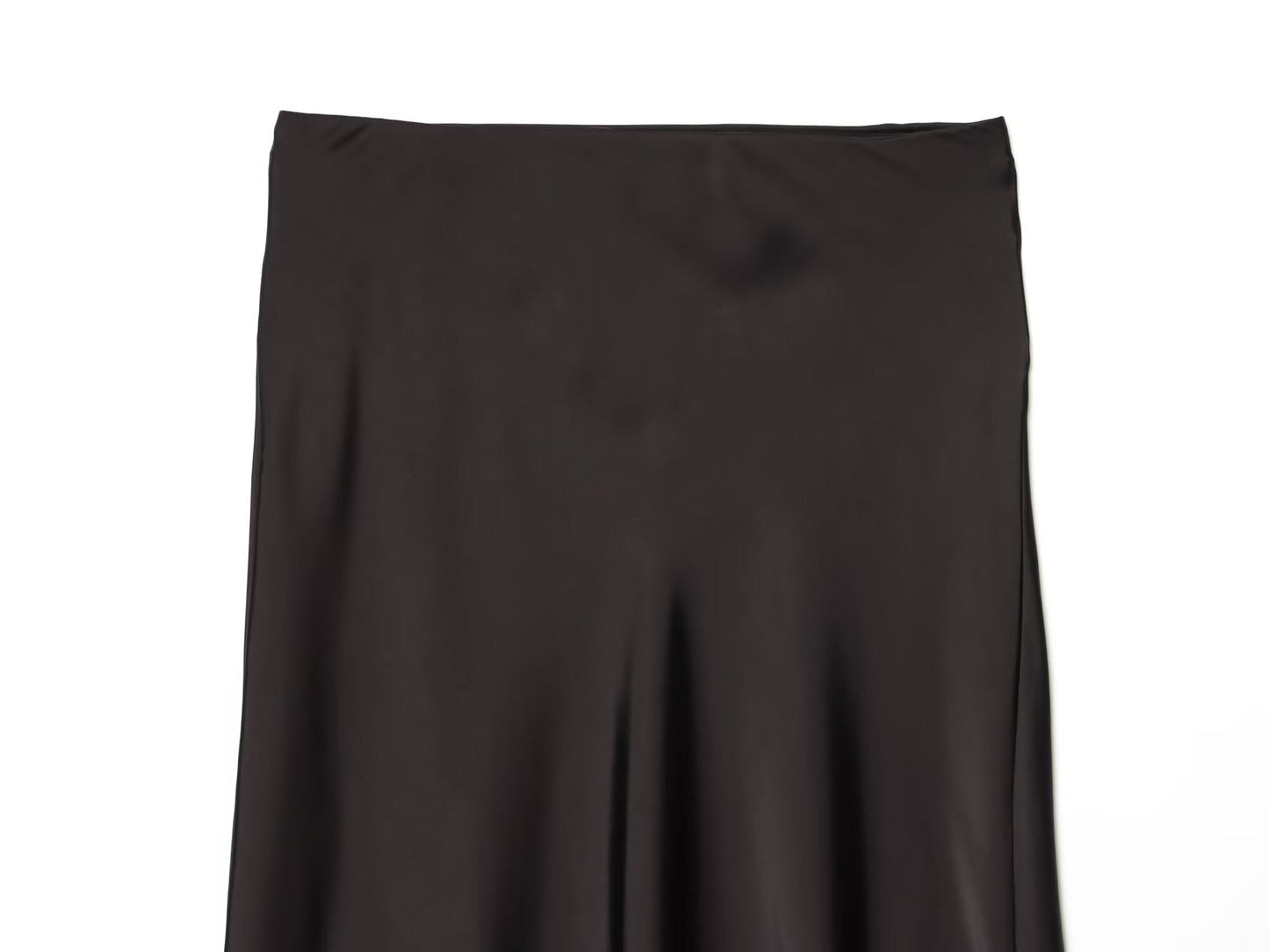 Women's lace hem satin texture MIDI skirt