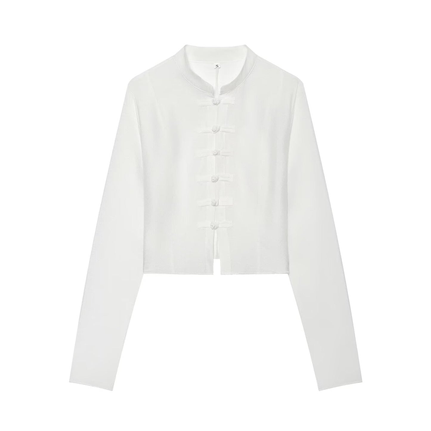 Women's standing collar buckle short top