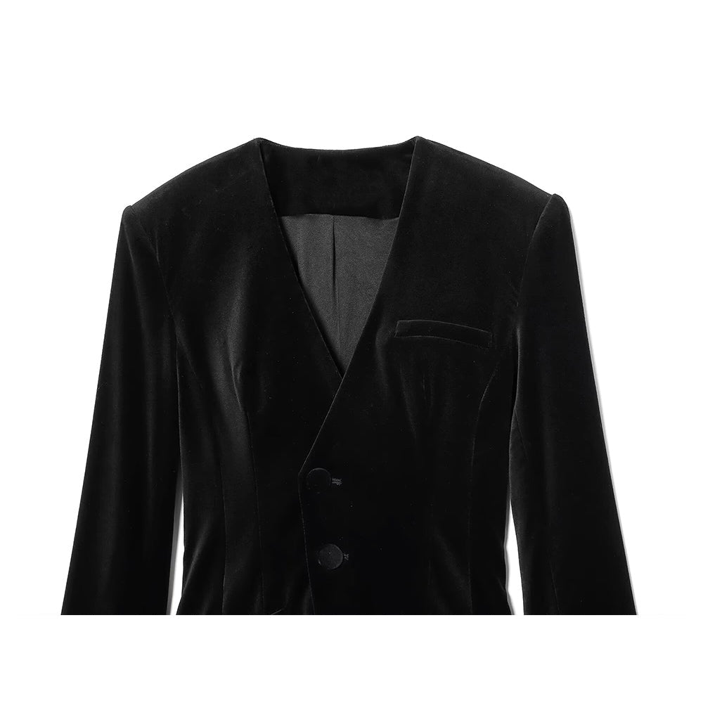Women's flat velvet V-neck short Blazer jumpsuit