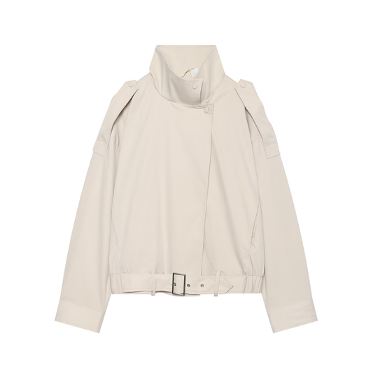 Women's With Belt loose stand collar jacket