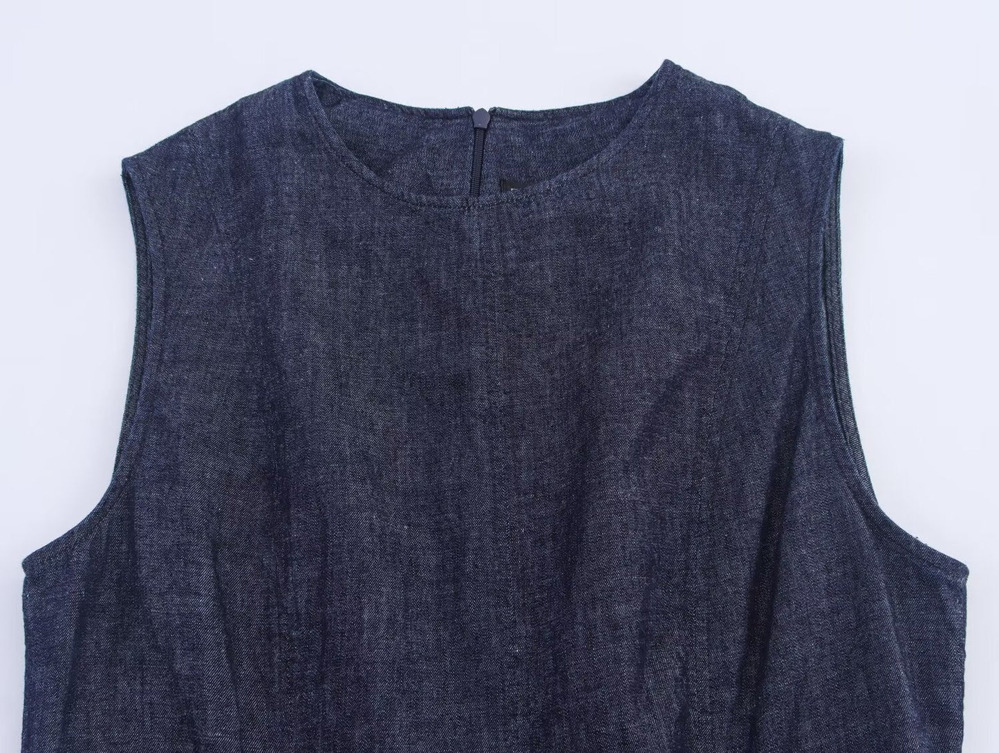 Women's new fashion sleeveless round neck denim Midi dress