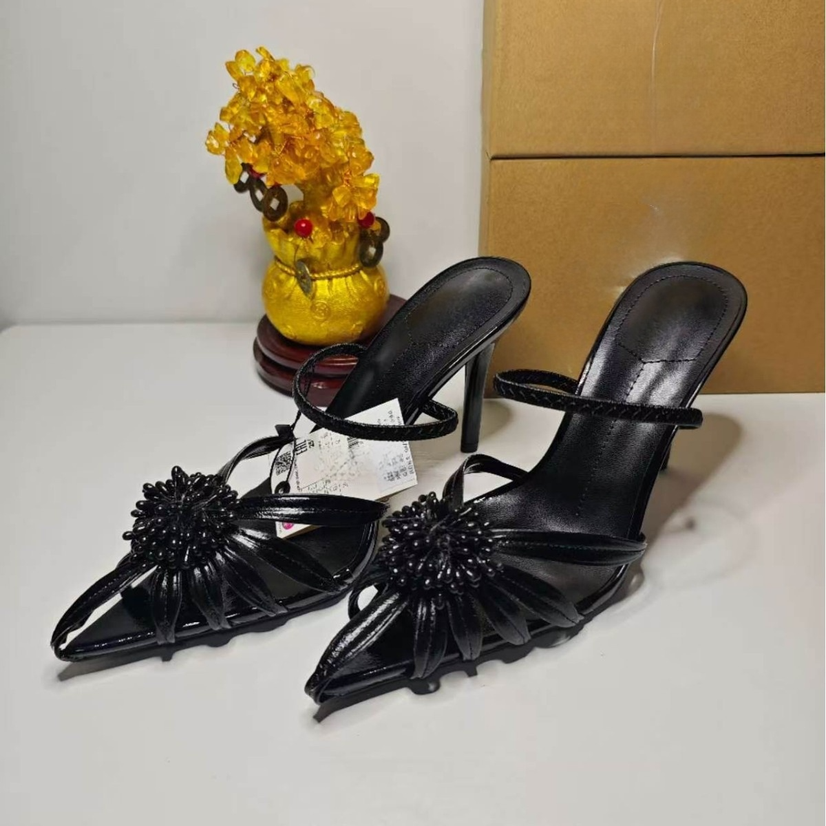 Women's new fashion pointed flower stamens ultra-high heel sandals