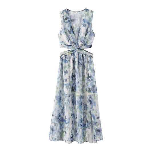 Women's Open Design Metallic Line Printed Dress
