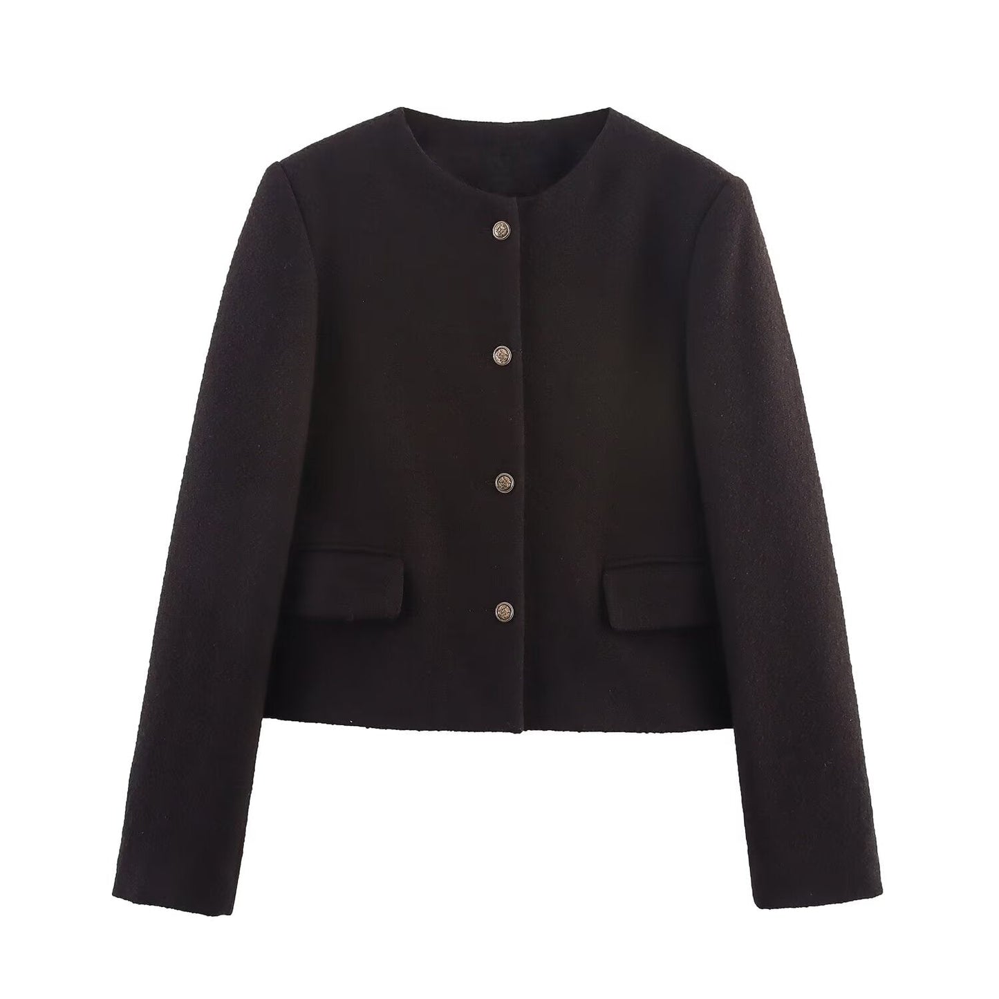 Women's autumn fashion short O Neck Button-up woolen coat