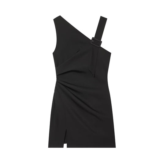 Women's buckle decoration asymmetrical mini dress