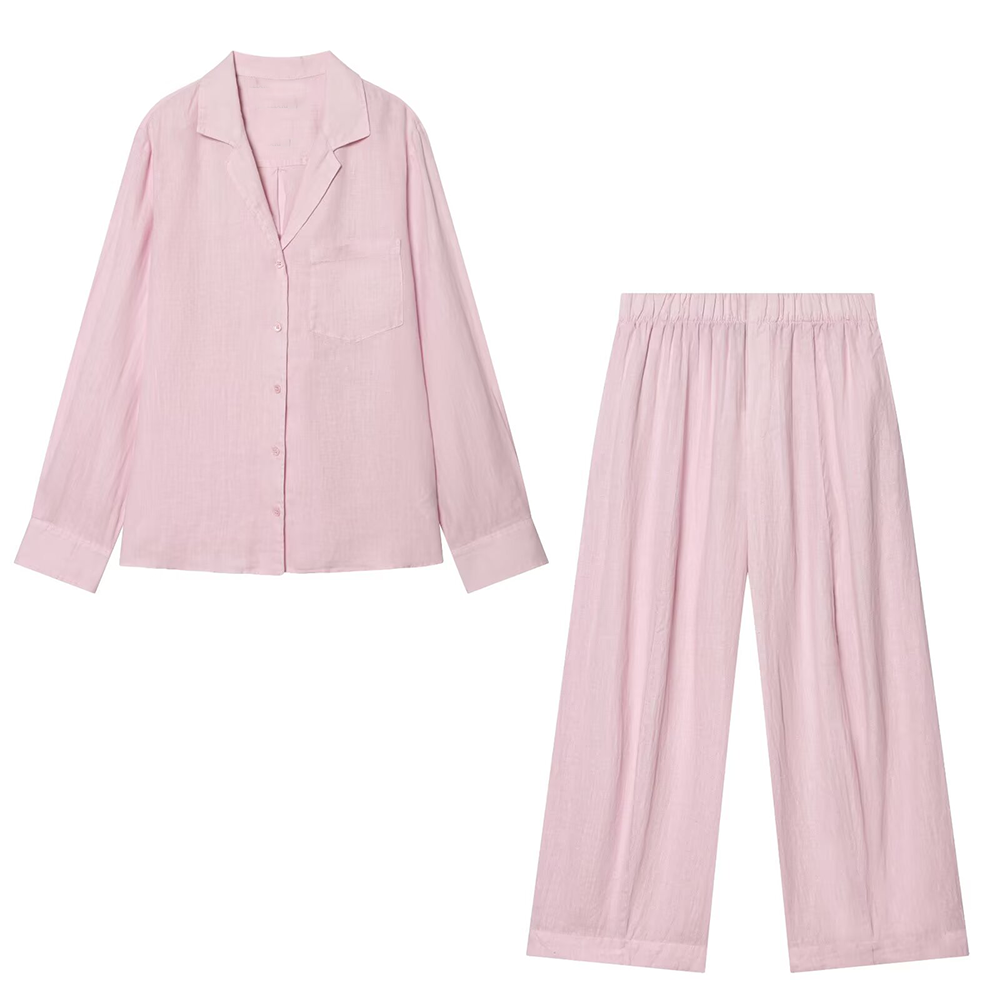 suit Women's 2 pieces pocket decoration linen blend shirt+Pants+ Shorts