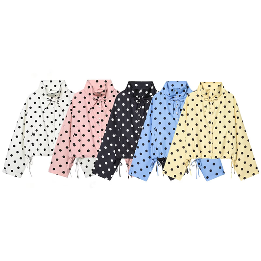 Women's lace up decorative casual polka dot Coat