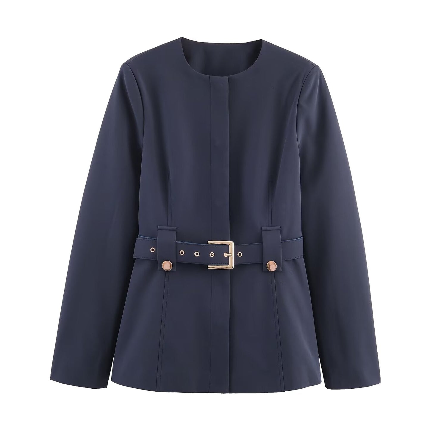 Women's new fashion with Belt slim round neck suit jacket+Pants suit