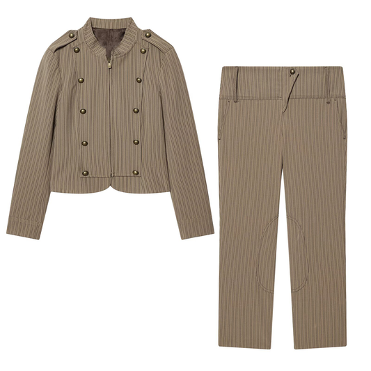 suit Women's 2 pieces slim striped Blazer Coat +Pants