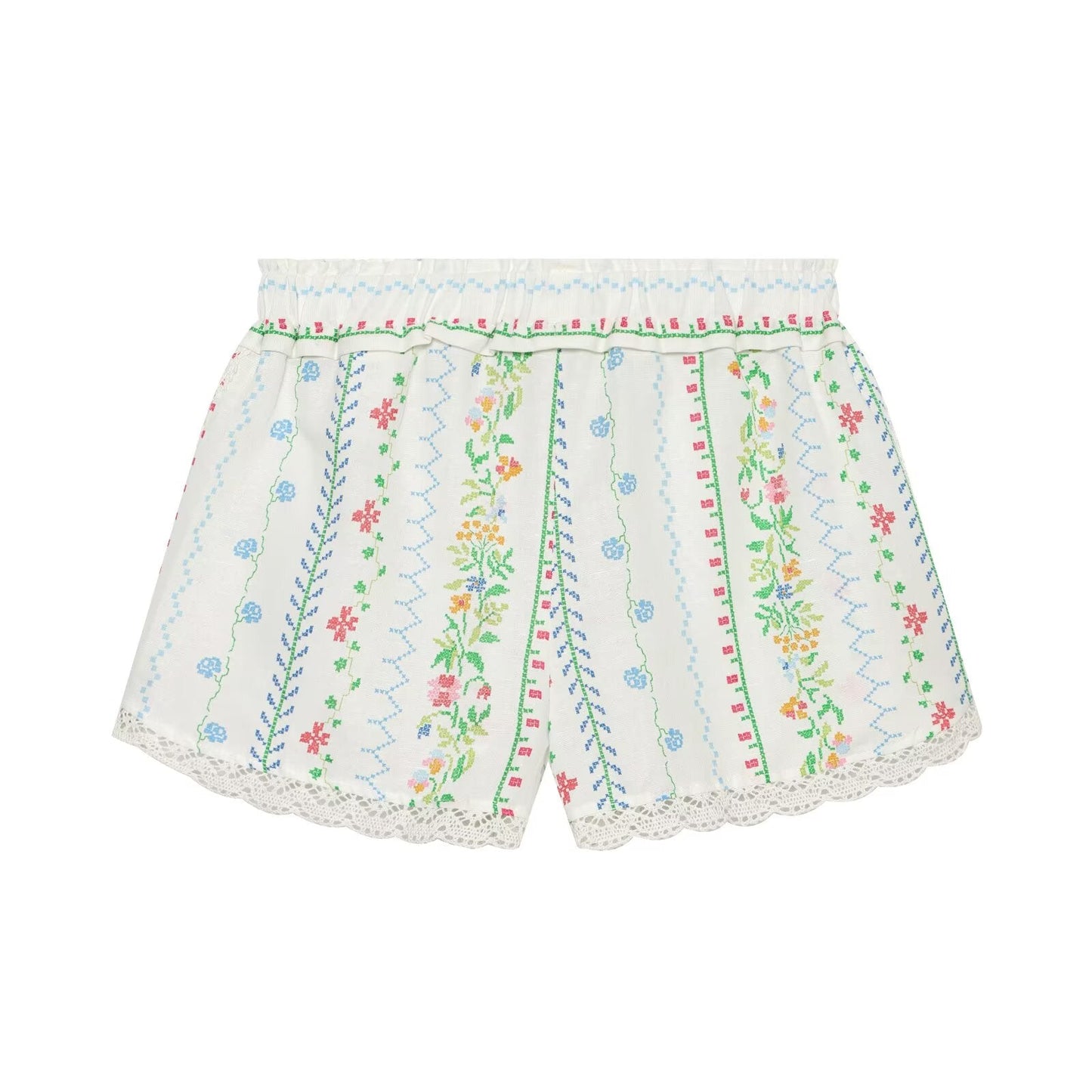 suit Women's 2 pieces linen blend printed asymmetrical top+shorts