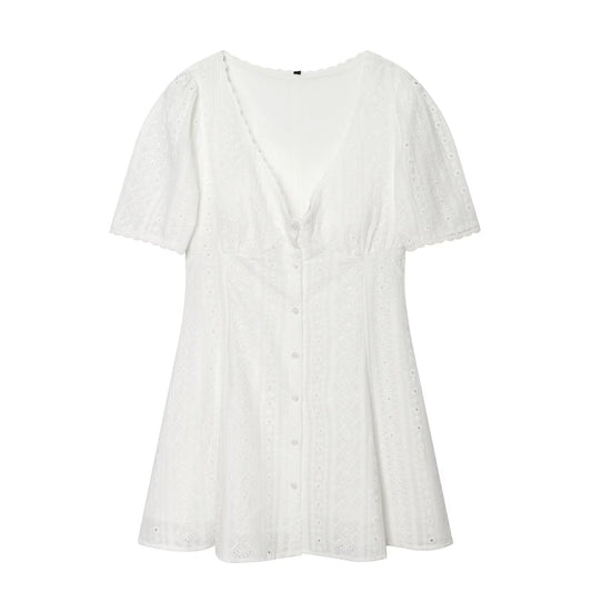 Women's hollow embroidery mini dress