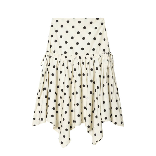 Women's asymmetrical polka dot MIDI skirt