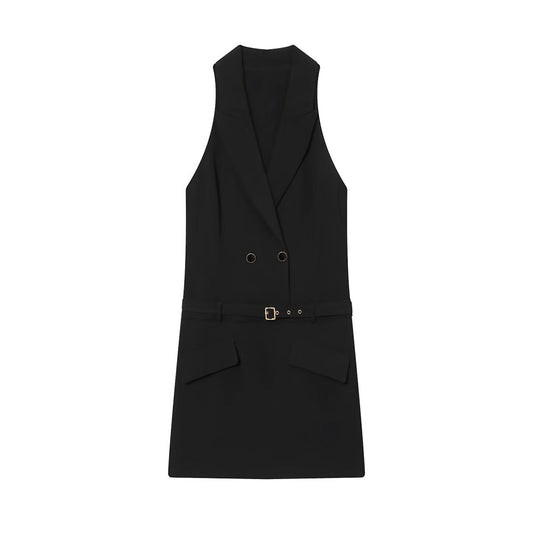 Women's with Belt sleeveless Blazer Coat effect mini dress