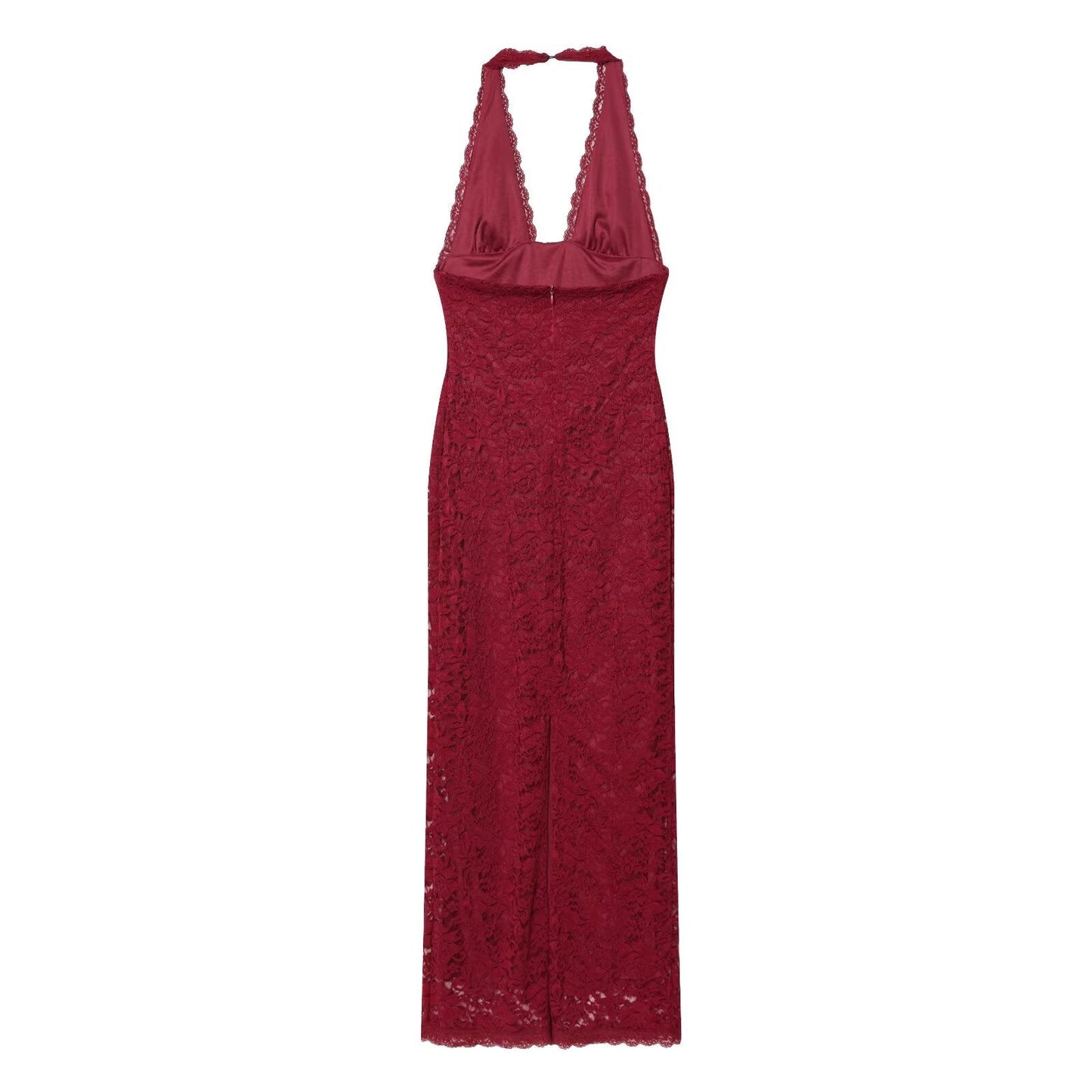 Women's slim hanging neck lace MIDI dress