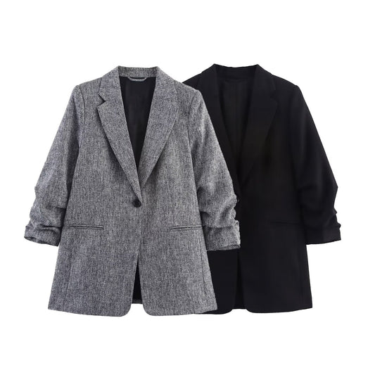 Women's new fashion pleated sleeve casual Button-up suit jacket