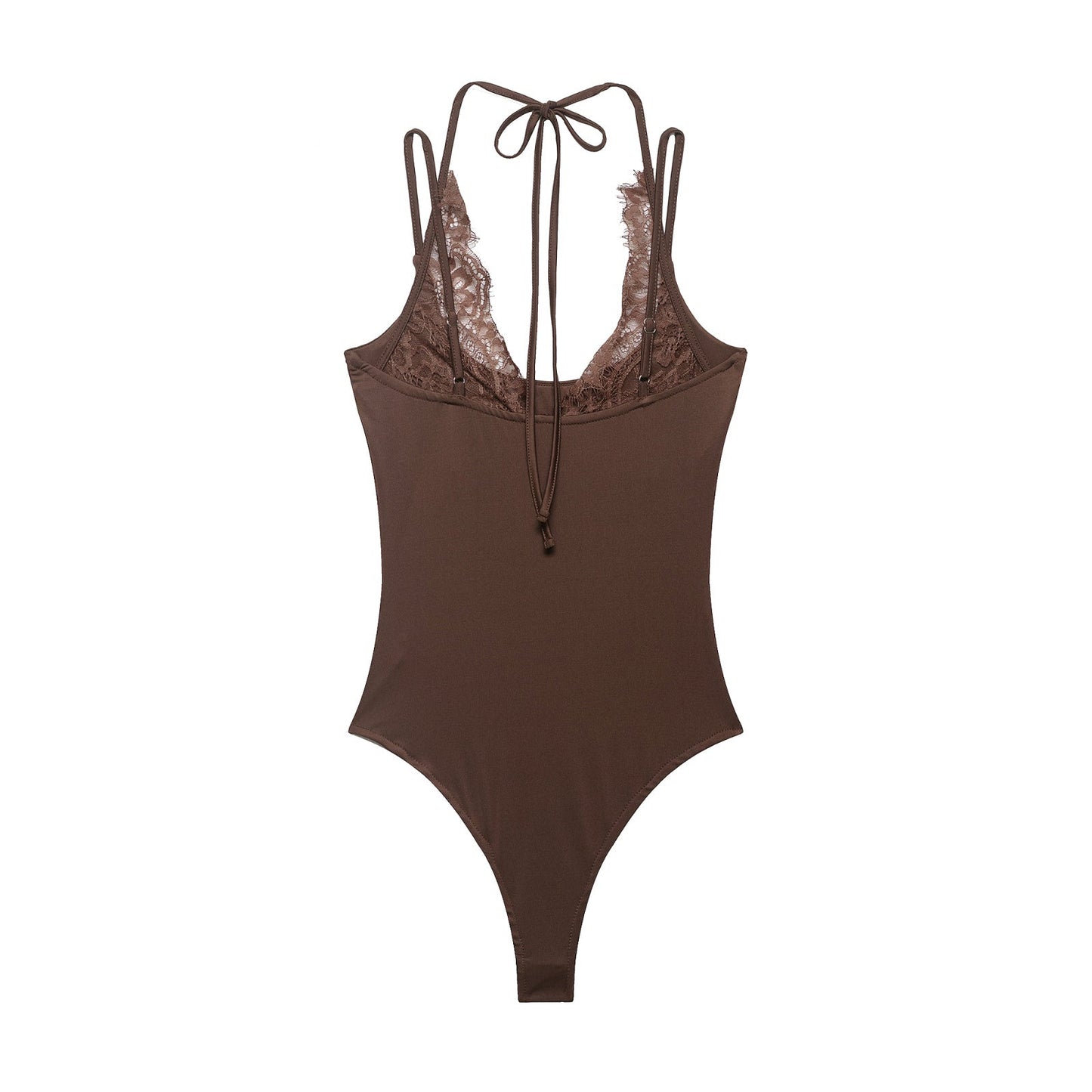 Women's lace patchwork halter neck bodysuit