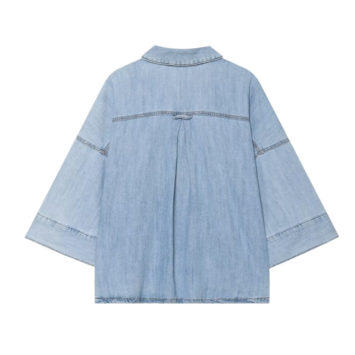suit Women's 2 pieces wide sleeved denim shirt+wide leg jeans