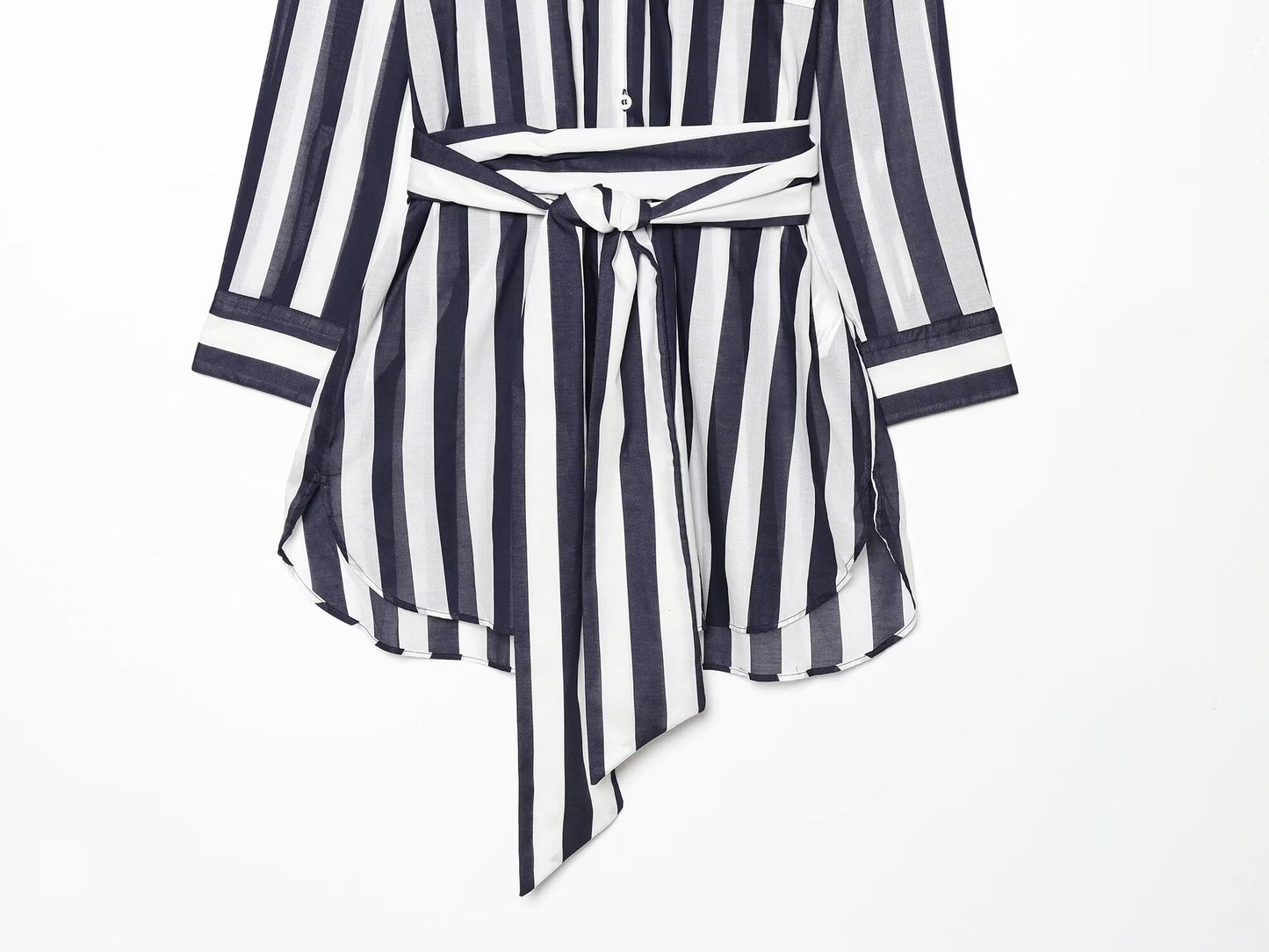 Women's With Belt Long Style Striped Shirt