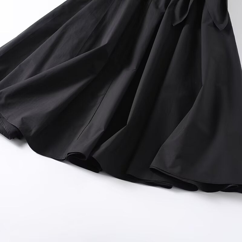 Women's waist Lace up decoration pleated MIDI skirt