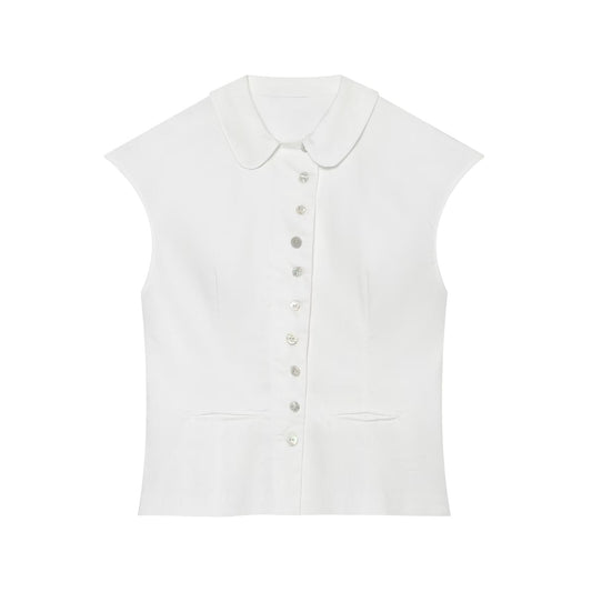 Women's breasted decorative sleeveless lapel top