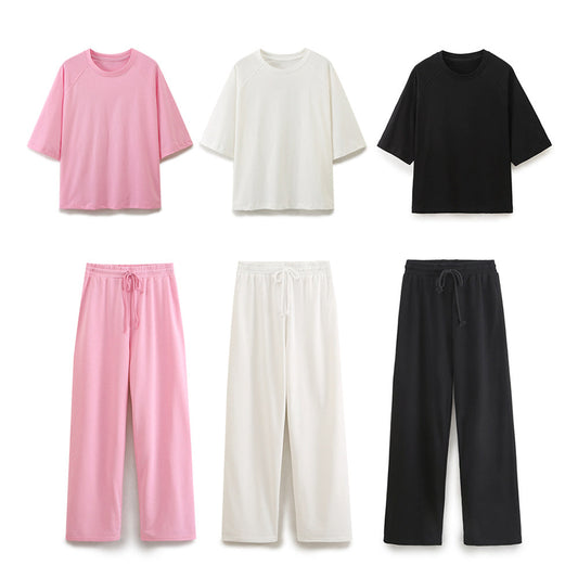 suit Women's 2 pieces double-sided fabric loose T-shirt+Jogging pants