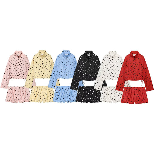 suit Women's 2 pieces lace up decorative polka dot Coat+shorts