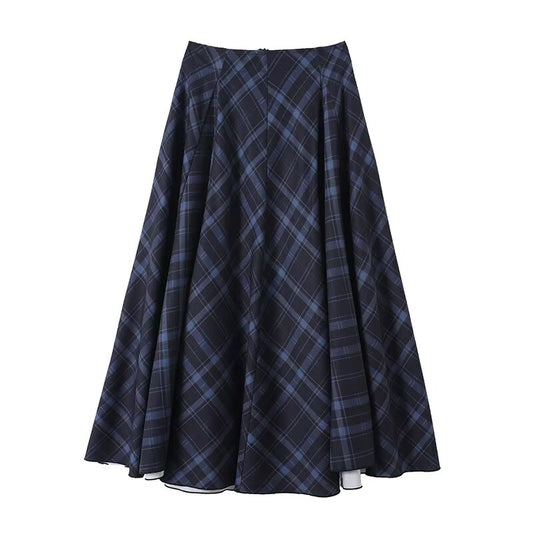 Women's retro plaid patchwork MIDI skirt